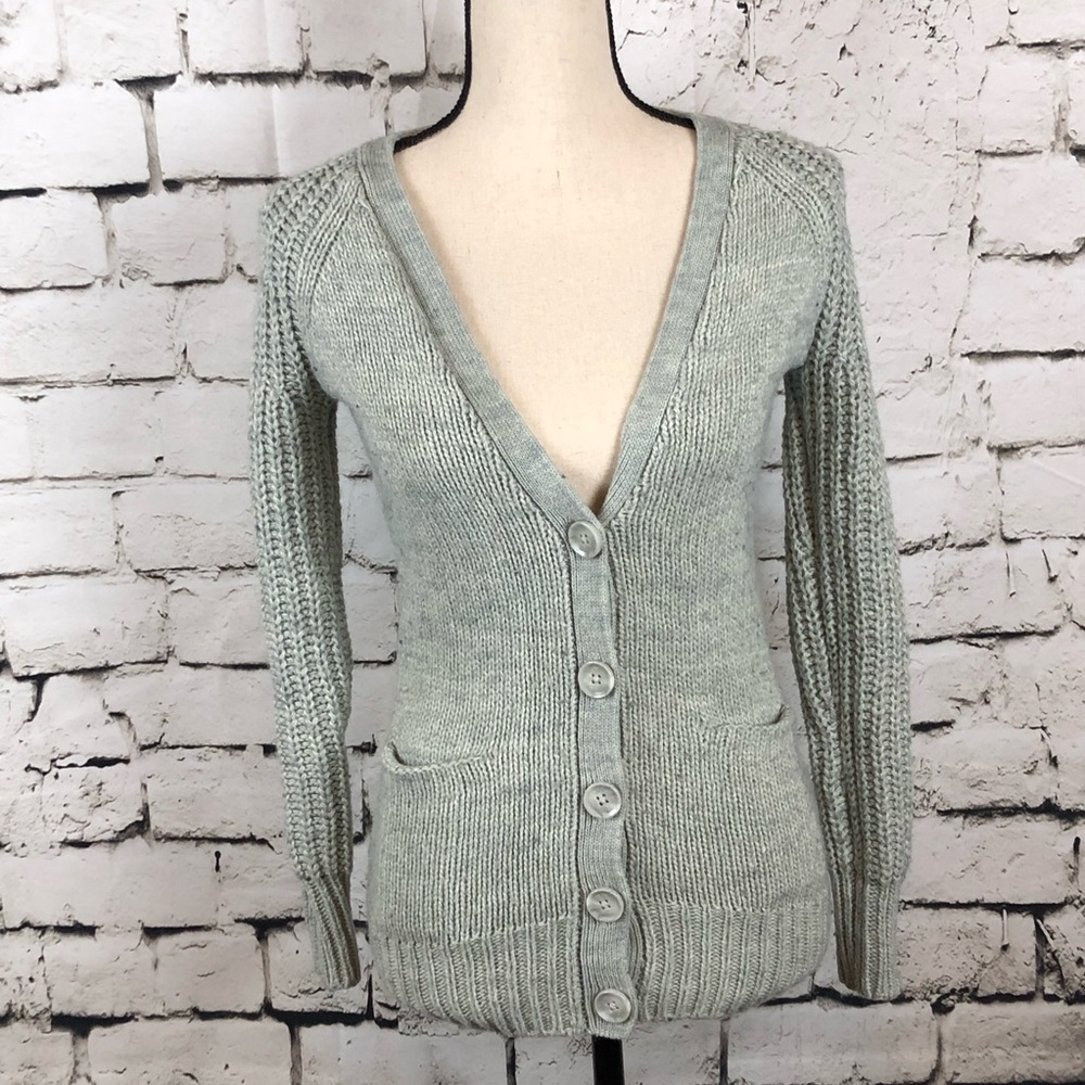 Anthropologie If It Were Me Gray Button Cardigan Sweater.